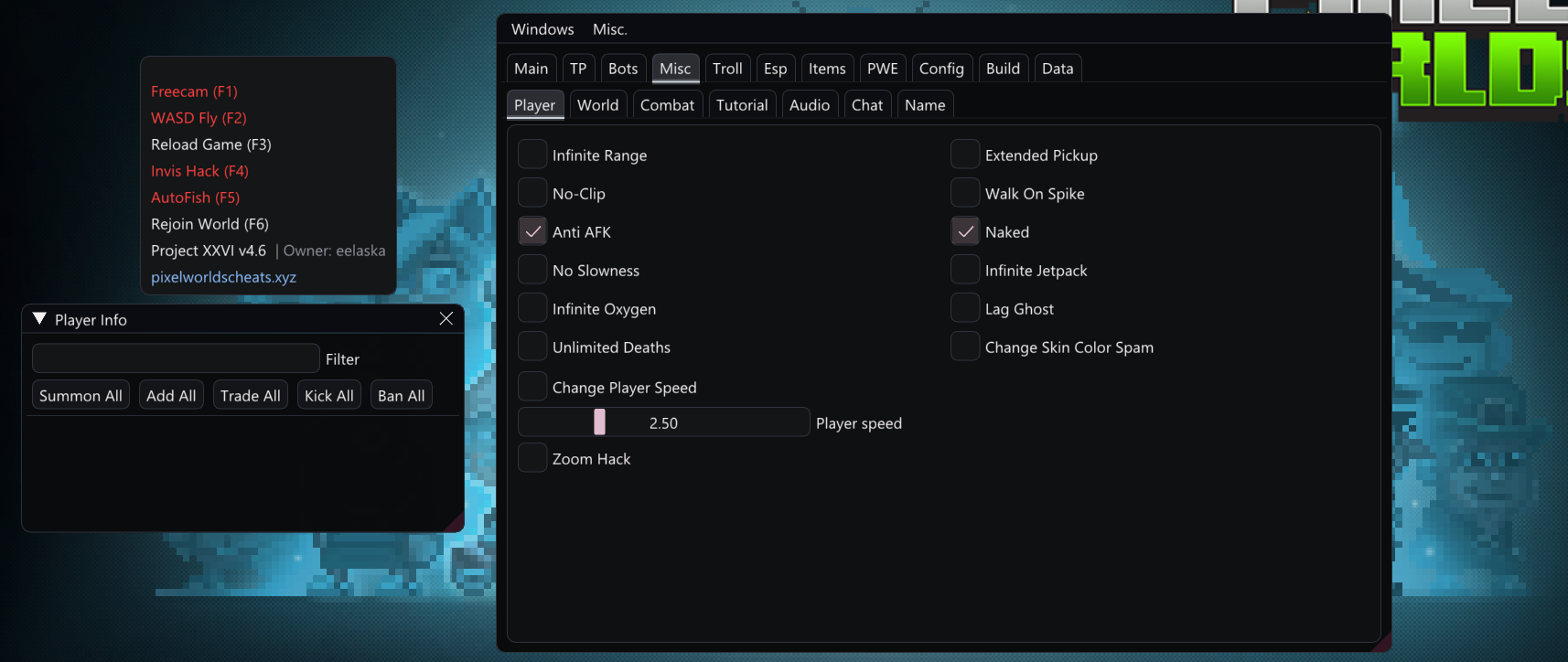 Misc settings in Project XXVI
