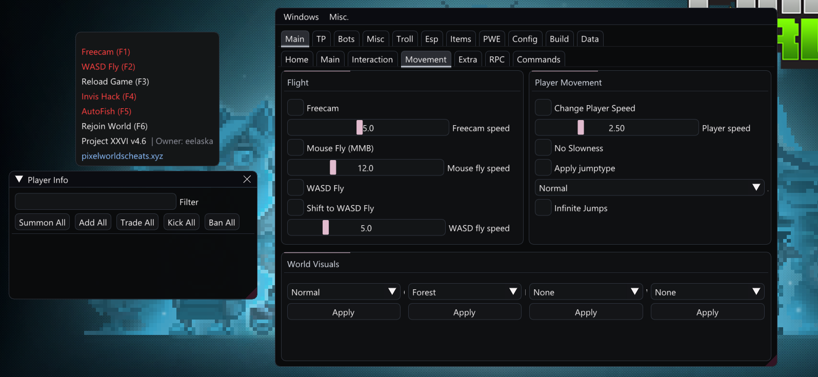 Movement settings in Project XXVI
