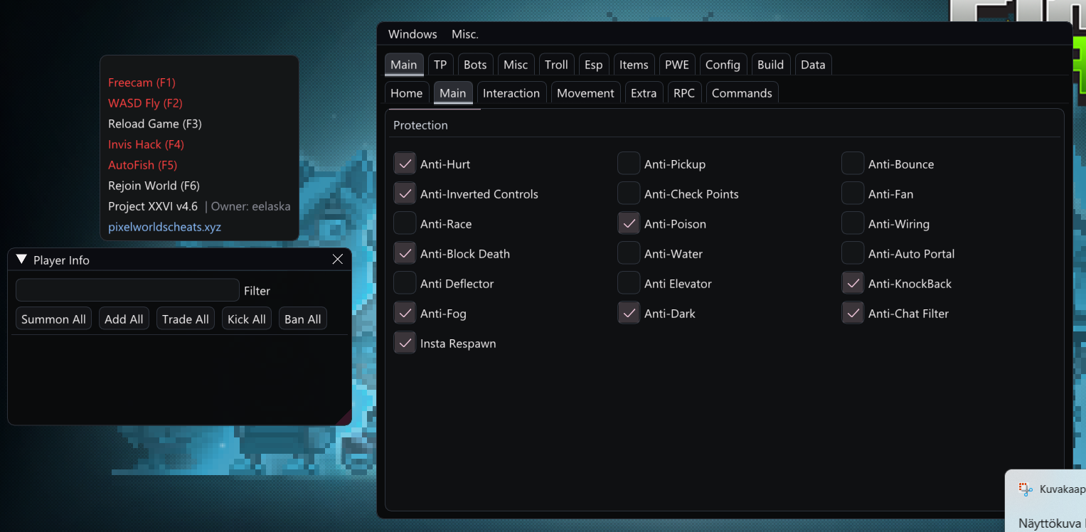 Protection settings in Project XXVI